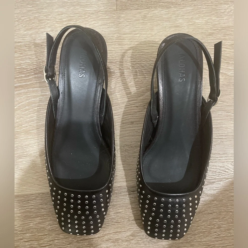 NWOT Alohas Black Studded Slingback Heel Mules - Picture 2 of 5